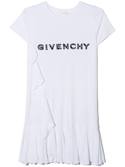 Shop Givenchy Teen 4g Lace-detail Logo T-shirt Dress In White