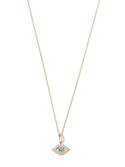 Sydney Evan 14kt Yellow Gold Evil Eye Diamond And Turquoise Necklace In Gold