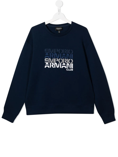 Shop Emporio Armani Logo-print Long-sleeve Sweatshirt In Blue