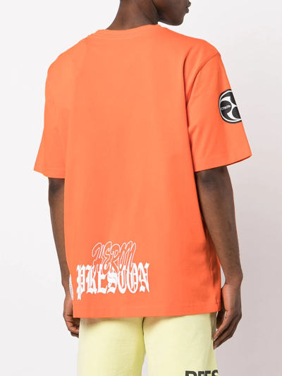 Shop Heron Preston Flaming Skull Printed T-shirt In Orange