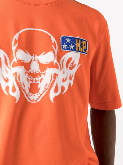 Shop Heron Preston Flaming Skull Printed T-shirt In Orange