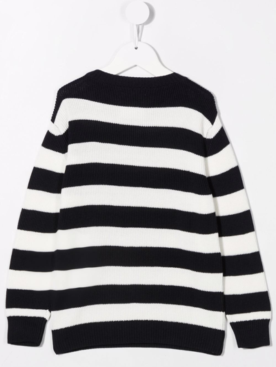 Shop Douuod Striped Cotton Knit Jumper In Blue