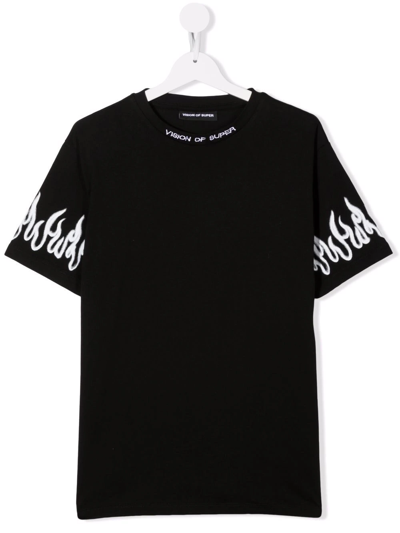 Shop Vision Of Super Teen Spray-flame Cotton T-shirt In Black