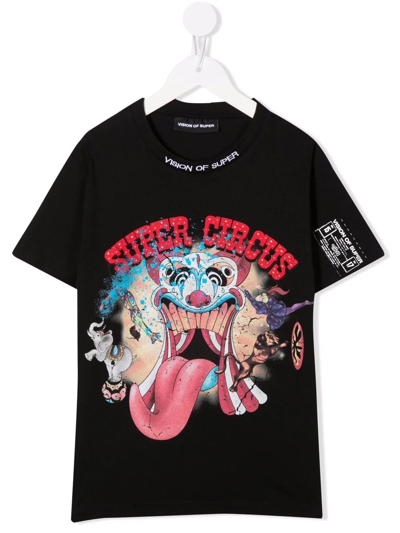 Shop Vision Of Super Super Circus-print Short-sleeve T-shirt In Black