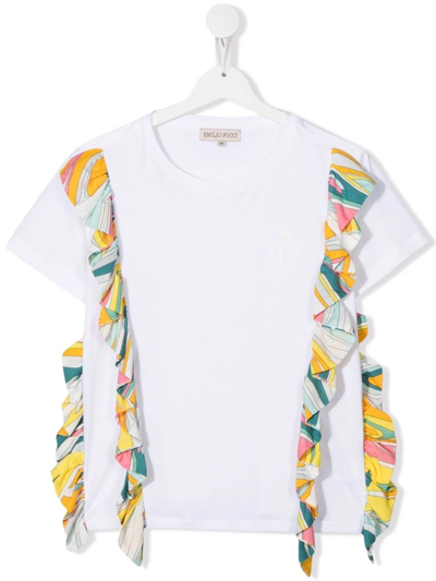 Shop Emilio Pucci Junior Teen Ruffled-detail T-shirt In White