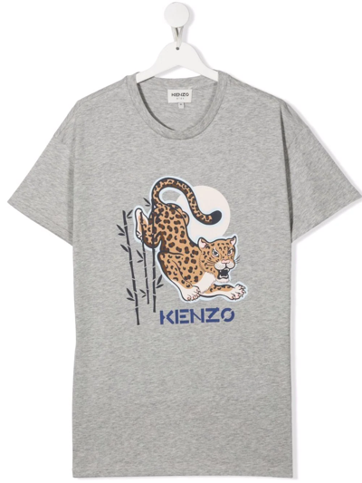 Shop Kenzo Teen Tiger-print T-shirt In Grey