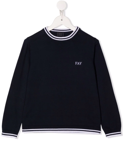 Shop Fay Logo-print Crew Neck Sweatshirt In Blue