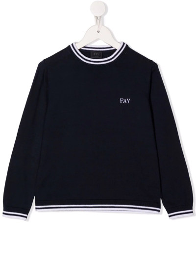 Fay Teen Embroidered Logo Knit Jumper In Blue