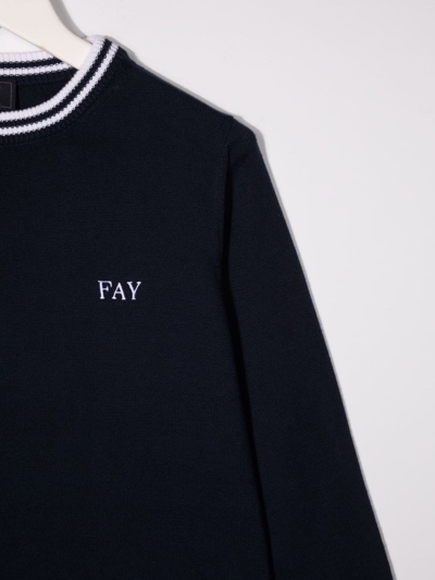 Shop Fay Logo-print Crew Neck Sweatshirt In Blue