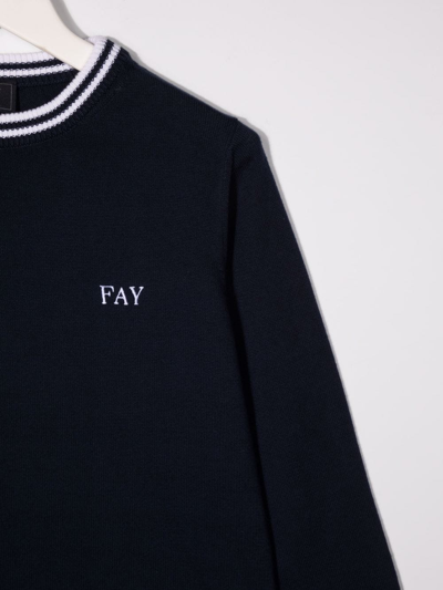 Fay Teen Embroidered Logo Knit Jumper In Blue