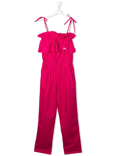 Shop Msgm Ruffle-detail Straight-leg Jumpsuit In Pink