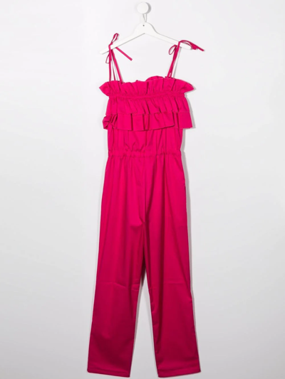 Shop Msgm Ruffle-detail Straight-leg Jumpsuit In Pink