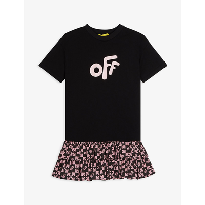 Shop Off-white Logo Graphic-print Cotton Dress 6-12 Years In Pink