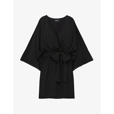 The Kooples V-neck Belted Silk-blend Mini Dress In Bla01 | ModeSens