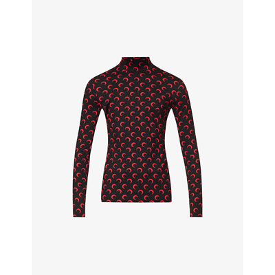 Shop Marine Serre Second Skin Stretch-recycled-polyamide Turtleneck Top In All Over Moon Red