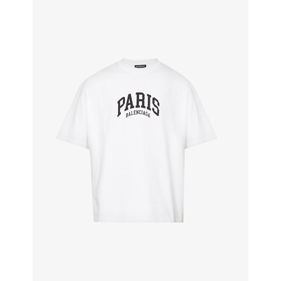Shop Balenciaga Paris Slogan-print Cotton-jersey T-shirt In White/black