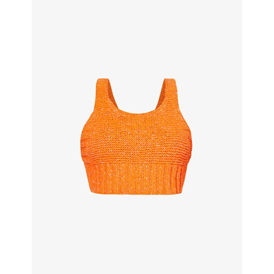 Helmut Lang Cropped Open-back Ribbed Cotton-blend Top In Orange
