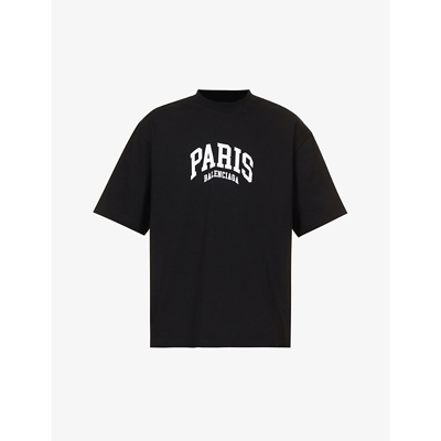 Shop Balenciaga Paris Slogan-print Cotton-jersey T-shirt In Black/white