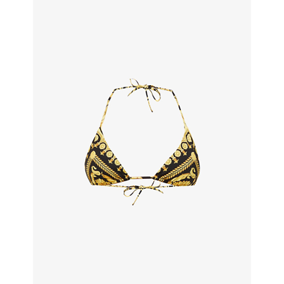 Shop Versace Barocco-print Triangle Bikini Top In Gold Print