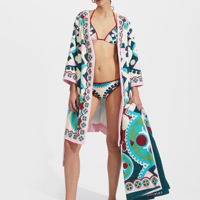 La Doublej Geometric-print Terry Robe In Ruote Placée