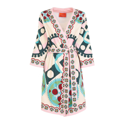 La Doublej Geometric-print Terry Robe In Ruote Placée