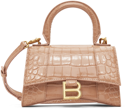 Shop Balenciaga Beige Xs Hourglass Top Handle Bag In 9607 Nude Beige