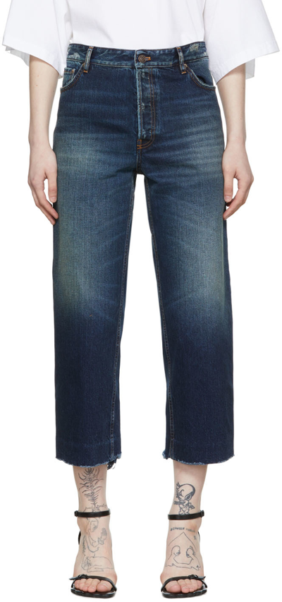 Shop Balenciaga Blue Cropped Jeans In 4021 Deep Blue