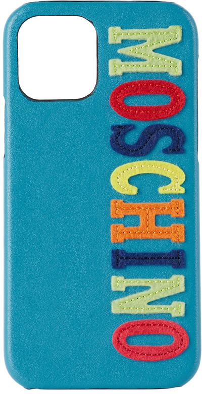 Shop Moschino Blue Logo Iphone 12 Pro Case In Fantasy Print Light