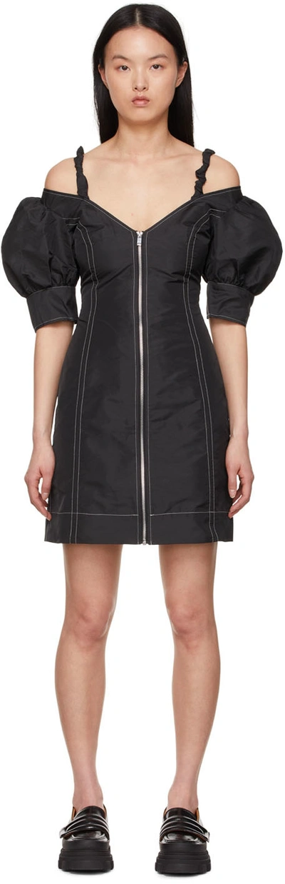 Shop Ganni Black Recycled Polyester Mini Dress In 099 Black