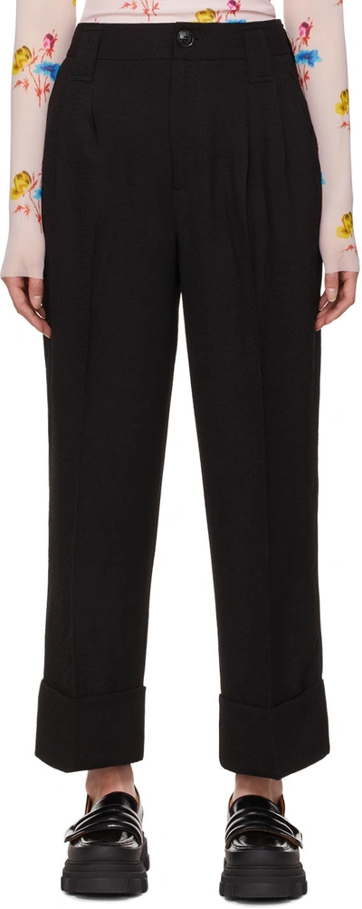 Shop Ganni Black Recycled Polyster Trousers In 099 Black