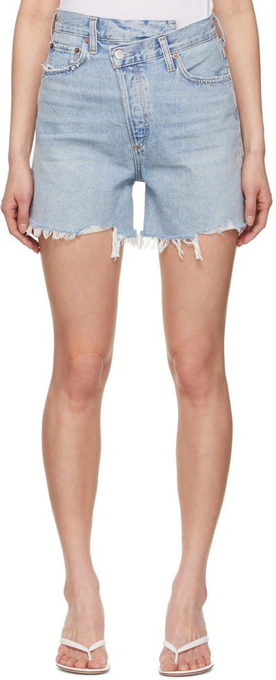 Shop Agolde Blue Criss-cross Denim Shorts In Symbol