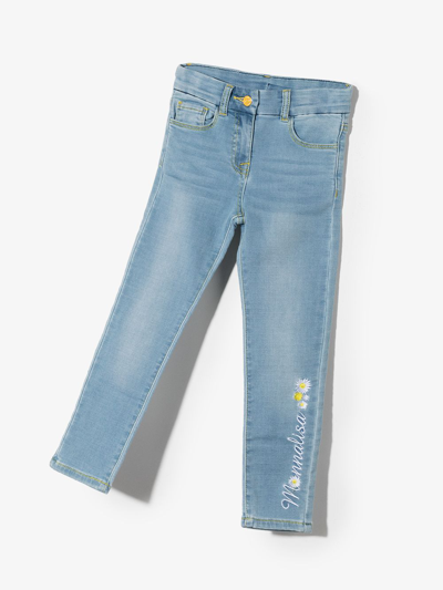 Shop Monnalisa Tweety-rhinestone Slim Jeans In Blue