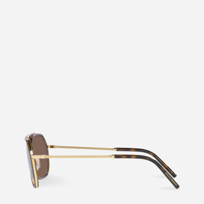 Shop Dolce & Gabbana Gros Grain Sunglasses In Gold And Havana