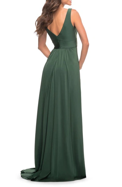 Shop La Femme Simply Timeless Empire Waist Gown In Emerald