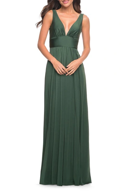 Shop La Femme Simply Timeless Empire Waist Gown In Emerald