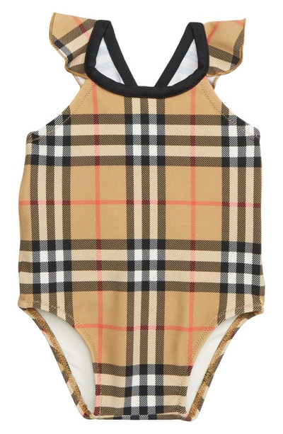 Shop Burberry Crina One-piece Swimsuit In Antique Yellow Chk
