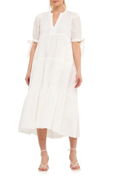 Shop English Factory Gingham Tiered Midi Dress In White