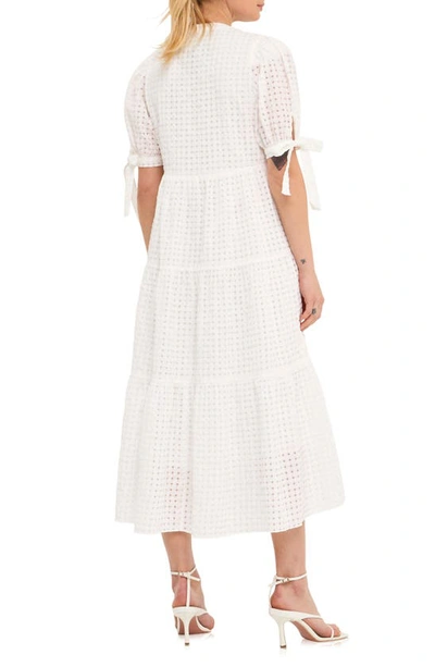 Shop English Factory Gingham Tiered Midi Dress In White