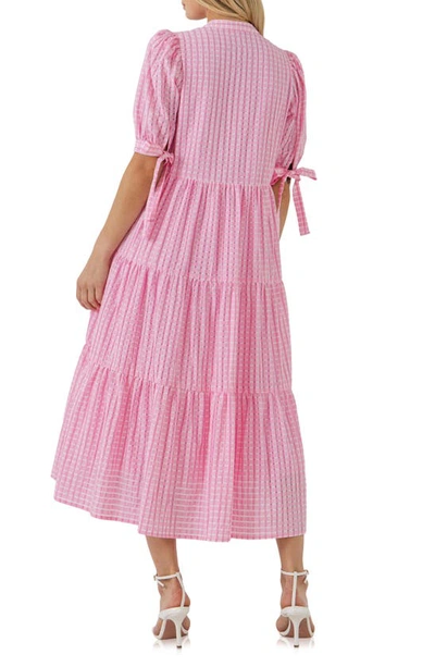 English Factory Gingham Tiered Midi Dress In Pink