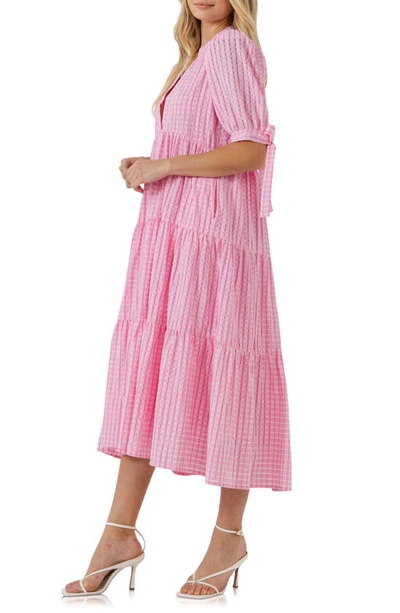 English Factory Gingham Tiered Midi Dress In Pink