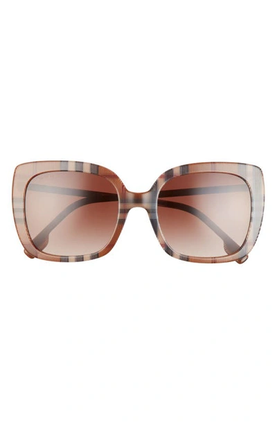 Shop Burberry 54mm Gradient Square Sunglasses In Check Brown/ Gradient Brown