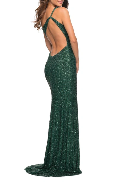Shop La Femme One-shoulder Sequin Gown In Emerald