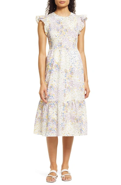 Shop 1.state Smocked Bodice Cotton Midi Dress In White Floral