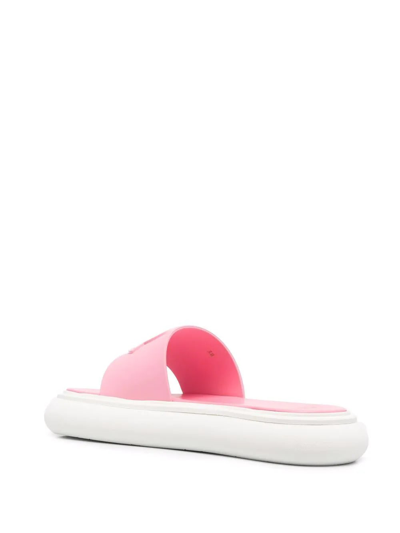 Shop Moncler White And Pink Slyder Slipper With Logo In White/pink