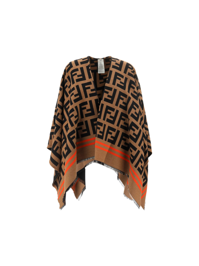 Shop Fendi Poncho In Cammello