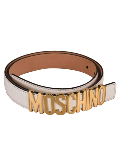 Shop Moschino Logo Buckled Belt In White