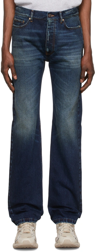 Shop Balenciaga Blue Straight Jeans In 4021 Deep Blue