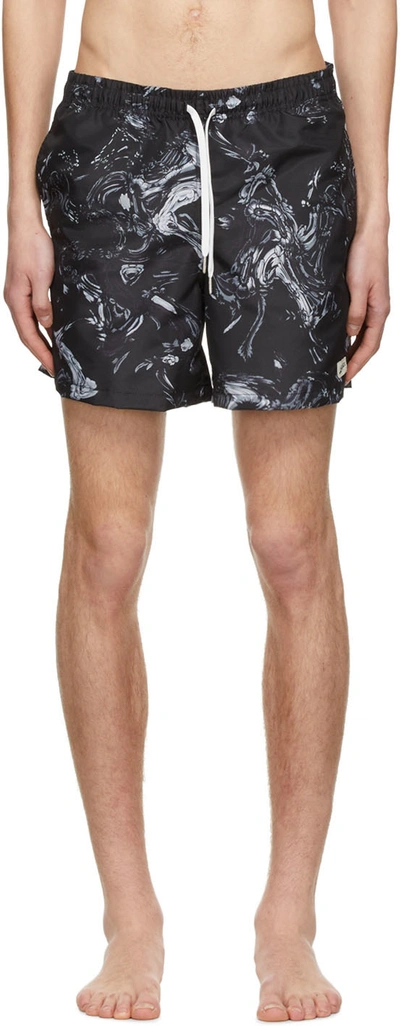 Shop Bather Ssense Exclusive Black Recycled Polyester Swim Shorts In Black/white