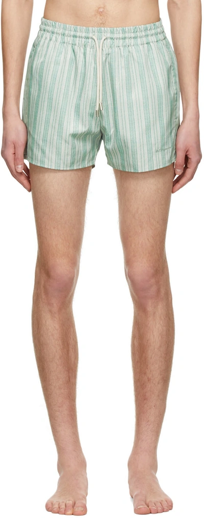 Shop Le17septembre Ssense Exclusive Green Polyester Swim Shorts In Ivory/green