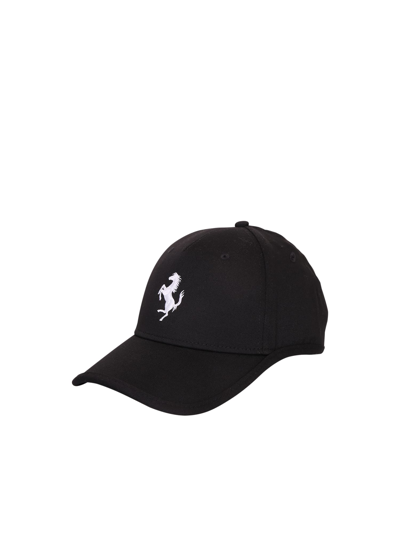 Ferrari Logo-embroidered Curved-brim Recycled-polyester Baseball Cap In Black